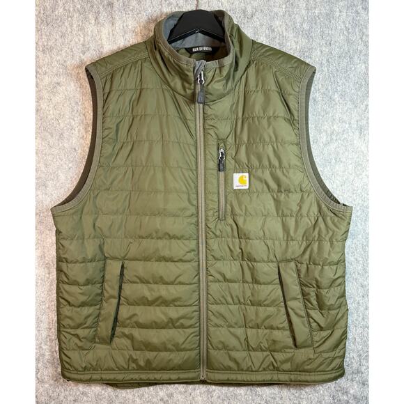 Carhartt Mens Rain Defender Army Green Nylon Relaxed Fit Puffer Vest - XL - Picture 1 of 8